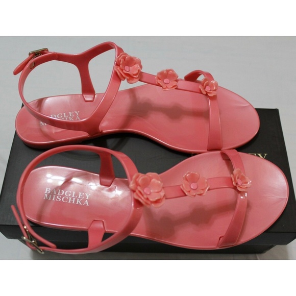 BADGLEY MISCHKA BAHAMA FLAMINGO PINK ANKLE STRAP FLORAL JELLY FLAT HEEL SANDAL 6 - Picture 8 of 10